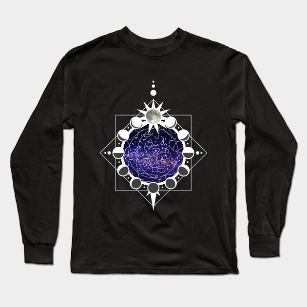 Constellations and Lunar Phases Long Sleeve T-Shirt by Chocolona